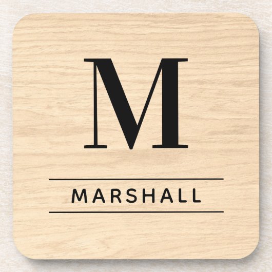 Rustige Light Natural Wood Custom Monogram Initiaa Bier Onderzetter (Voorkant)