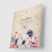 Rustige Light Wood Summer Blossom en Blueberries Vierkante Klok (Hoek)