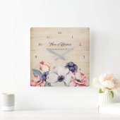 Rustige Light Wood Summer Blossom en Blueberries Vierkante Klok (Huis)