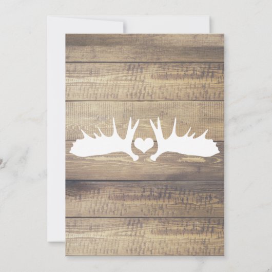 Rustige Light Wood & White Moose Antlers Ribbon Kaart (Achterkant)
