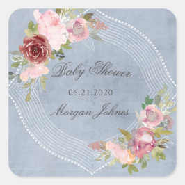 rustige lijst florale baby shower monogram vierkante sticker