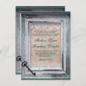 Rustige  Lijst Lace Key Aqua Wedding Invites Kaart (Voorkant / Achterkant)