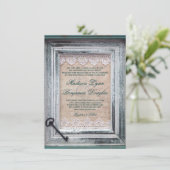Rustige  Lijst Lace Key Aqua Wedding Invites Kaart (Staand voorkant)