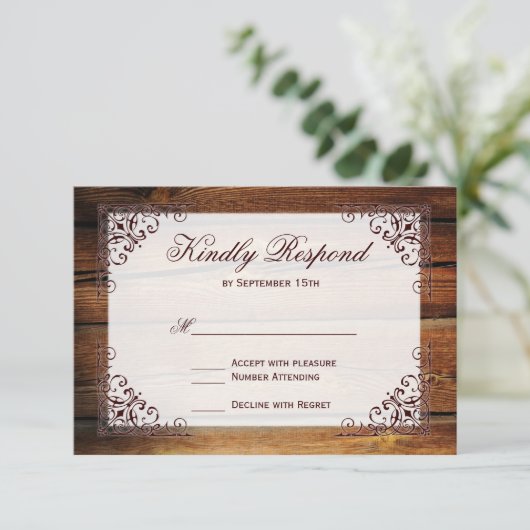 Rustige Lijst met landschuur en hout RSVP-kaarten RSVP Kaartje (Staand voorkant)