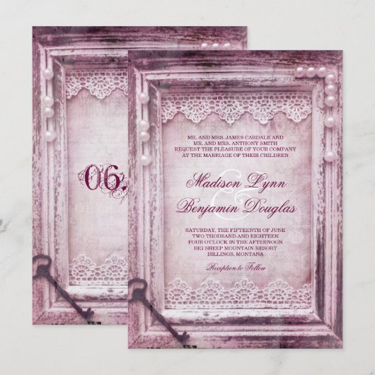 Rustige  Lijst Paarse bruiloft uitnodigingen (Voorkant / Achterkant)