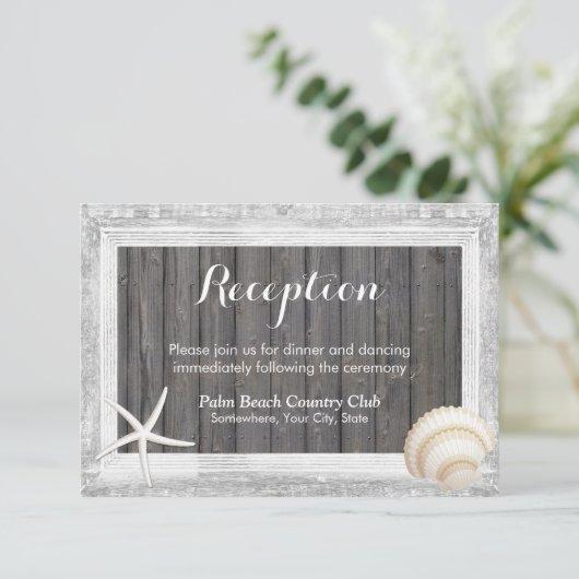 Rustige Lijst Seashell Beach Wedding Reception Kaart (Staand voorkant)