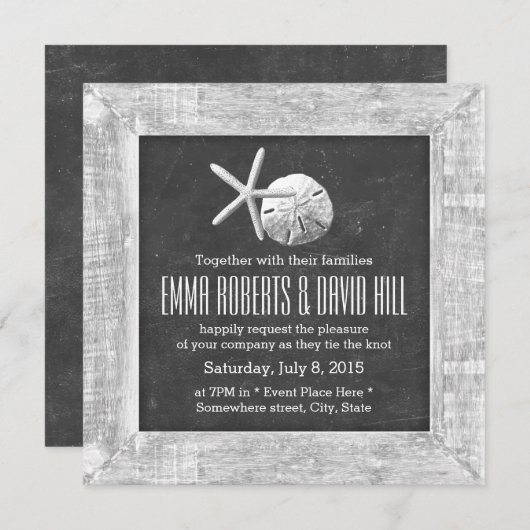 Rustige Lijst Seashells Beach Wedding Kaart (Voorkant / Achterkant)