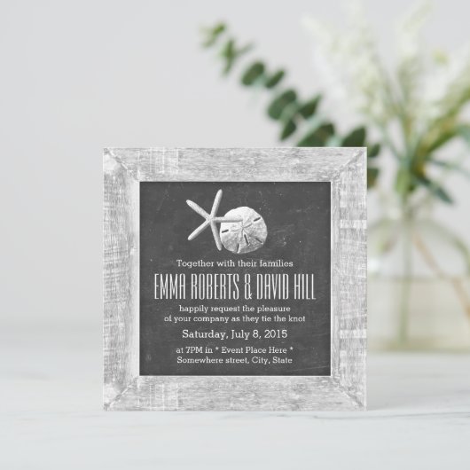 Rustige Lijst Seashells Beach Wedding Kaart (Staand voorkant)