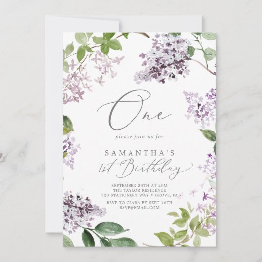 Rustige Lila eerste verjaardag Kaart (Voorkant)