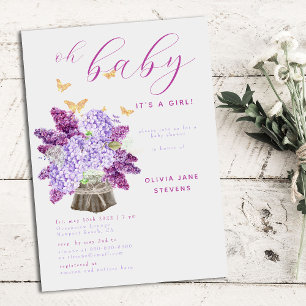 Rustige Lila goudvlinder Boho Girl Baby shower Kaart