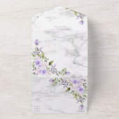 Rustige Lila lavender Gold Marble Floral Wedding All In One Uitnodiging (Buitenkant)
