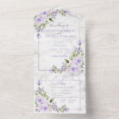 Rustige Lila lavender Gold Marble Floral Wedding All In One Uitnodiging (Binnen)