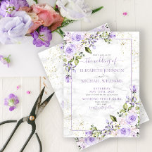 Rustige Lila lavender Gold Marble Floral Wedding