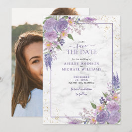 Rustige Lila Lavender Gold Photo Save the Date