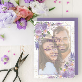 Rustige Lila Lavender Gold Photo Save the Date