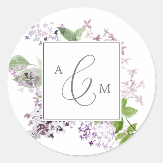 Rustige Lila monogram bruiloft Envelope-zegels Ronde Sticker (Voorkant)