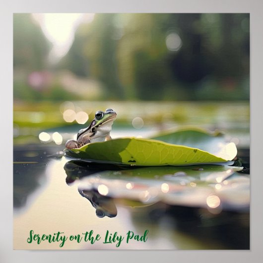 Rustige Lily Pad: Kikker in het ochtendlicht Poster (Voorkant)