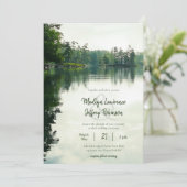 Rustige llakeside evergreens bruiloft kaart (Staand voorkant)