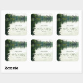 Rustige llakeside evergreens bruiloft vierkante sticker (Vel)