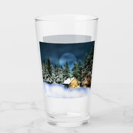 Rustige Log Cabin Full Moon Glas (Voorkant)