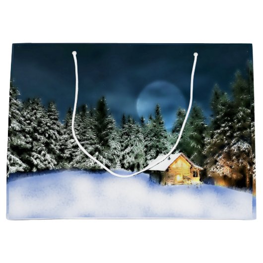 Rustige Log Cabin Full Moon Groot Cadeauzakje (Voorkant)