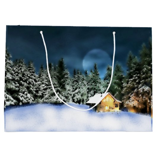 Rustige Log Cabin Full Moon Groot Cadeauzakje (Achterkant)