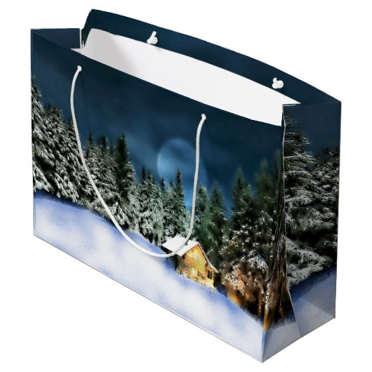 Rustige Log Cabin Full Moon Groot Cadeauzakje (Achterkant Gekanteld)