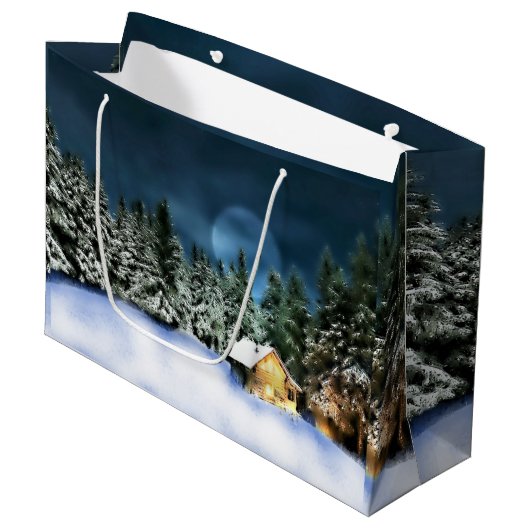 Rustige Log Cabin Full Moon Groot Cadeauzakje (Voorkant Gekanteld)