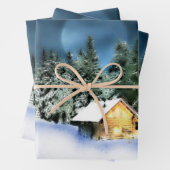 Rustige Log Cabin Full Moon Inpakpapier Vel (In situ)