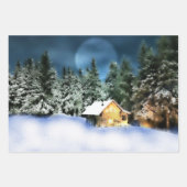 Rustige Log Cabin Full Moon Inpakpapier Vel (Voorkant)