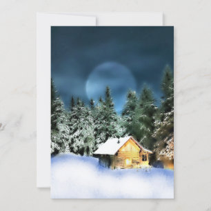 Rustige Log Cabin Full Moon Kaart