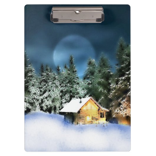Rustige Log Cabin Full Moon Klembord (Voorkant)