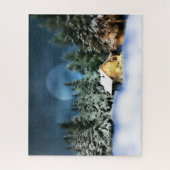 Rustige Log Cabin Full Moon Legpuzzel (Verticaal)