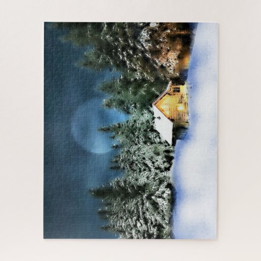 Rustige Log Cabin Full Moon Legpuzzel (Verticaal)