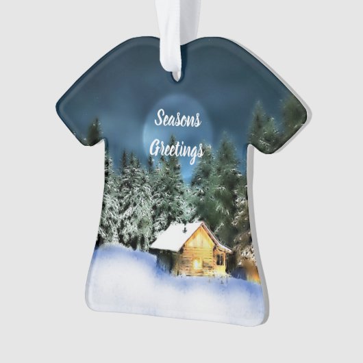 Rustige Log Cabin Full Moon Ornament (voorkant)