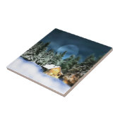 Rustige Log Cabin Full Moon Tegeltje (Zijkant)