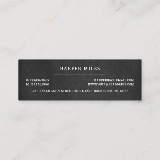 Rustige logo van danshond met chalkboard mini visitekaartje (Achterkant)