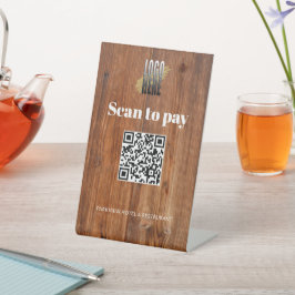 Rustige Logo van hout naar QR-code Reclamebord Met Voetstuk