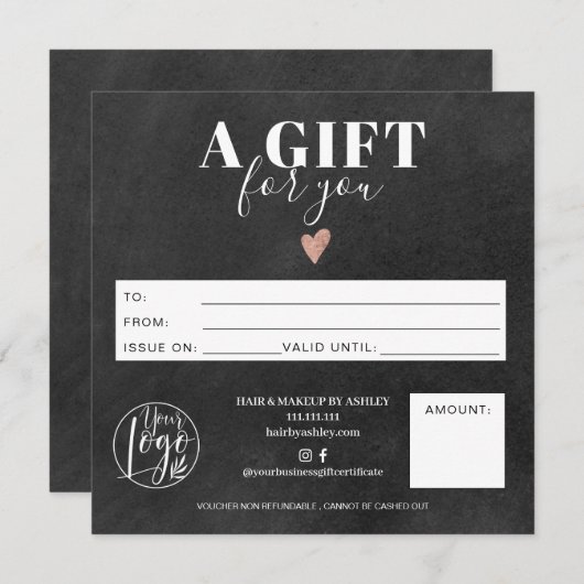 Rustige logo voor vierkante cadeaubonnen (Voorkant / Achterkant)