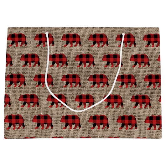 rustige lumberjack beer faux burlap groot cadeauzakje (Voorkant)