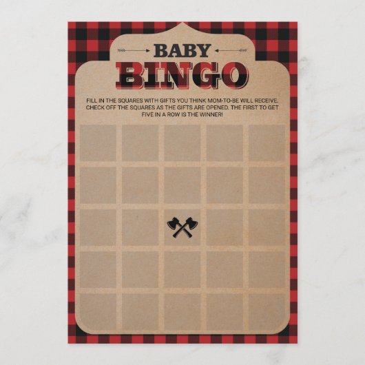 Rustige Lumberjack Geplakt Baby shower Bingo (Voorkant)