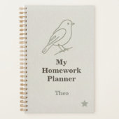 Rustige luxe lijnkunst vogel kinderen huiswerkplan planner (Voorkant)