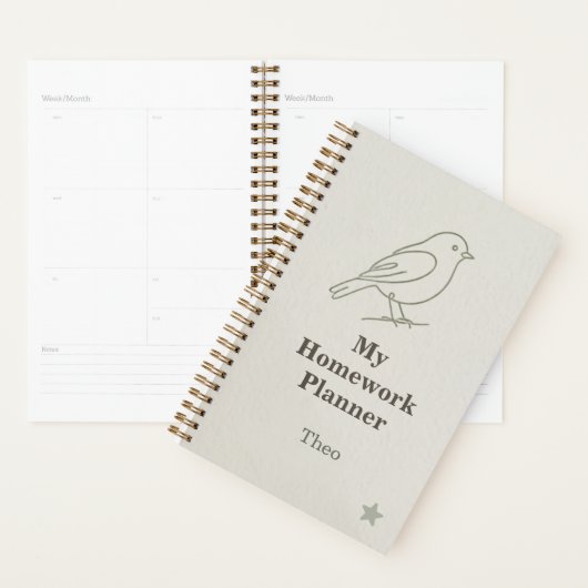 Rustige luxe lijnkunst vogel kinderen huiswerkplan planner (Display)