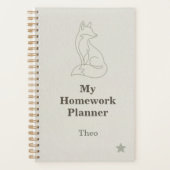 Rustige luxe lijnkunst vos kinderen huiswerkplanne planner (Voorkant)