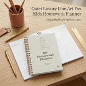 Rustige luxe lijnkunst vos kinderen huiswerkplanne planner