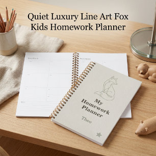 Rustige luxe lijnkunst vos kinderen huiswerkplanne planner