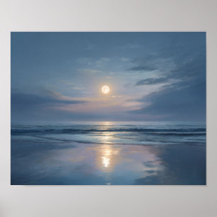 Rustige Maan Oceaan Muurkunst Minimalistisch Nac Poster