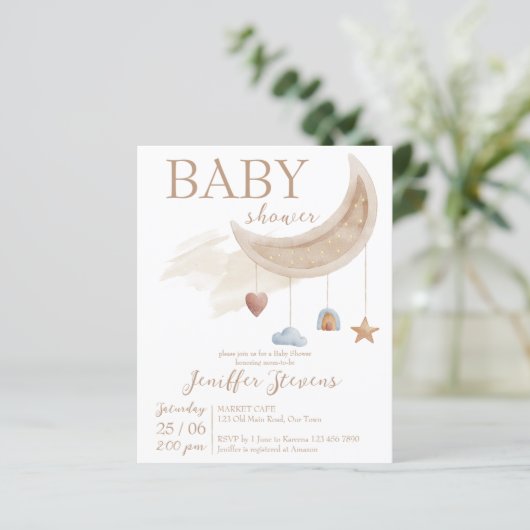 Rustige maan speelgoed boho baby shower budgetuitn (Staand voorkant)