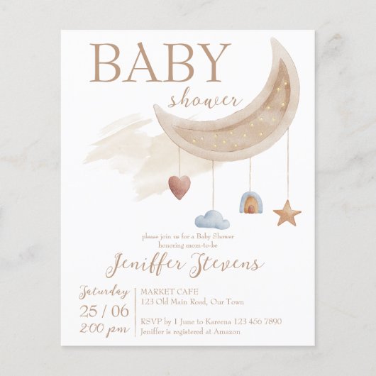 Rustige maan speelgoed boho baby shower budgetuitn (Voorkant)