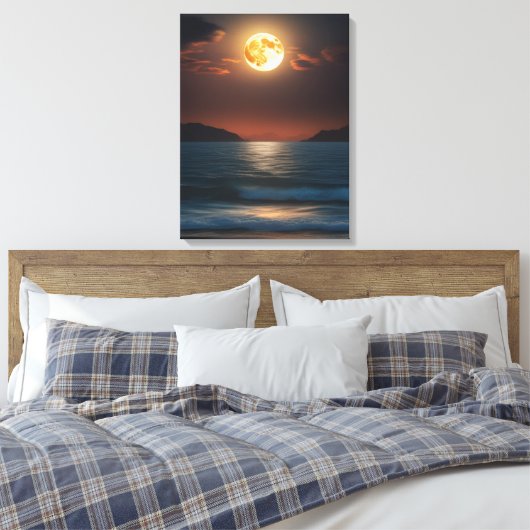 Rustige maanlicht oceaan canvas afdruk (Insitu (Slaapkamer))
